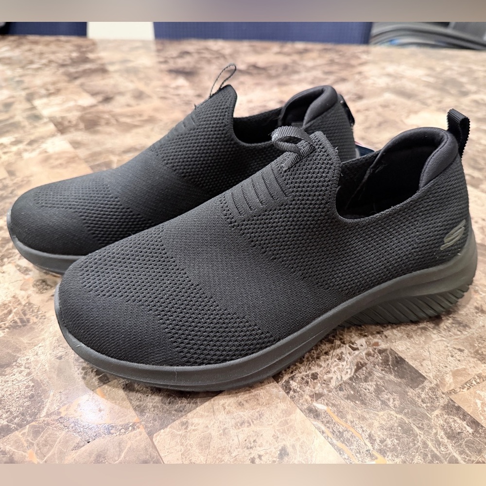 Skechers Men's Black Knit Slip-On Sneakers WIDE FIT